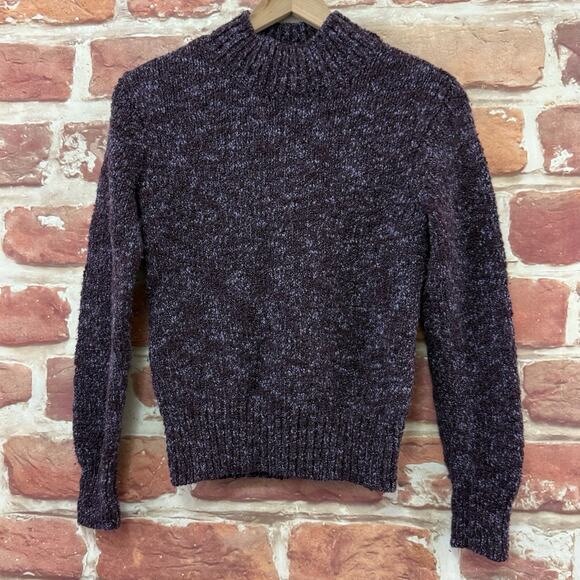 Vintage Talbots Sweater Women's Small Wool Blend Purple Boucle Knit Mock Neck - Picture 1 of 9